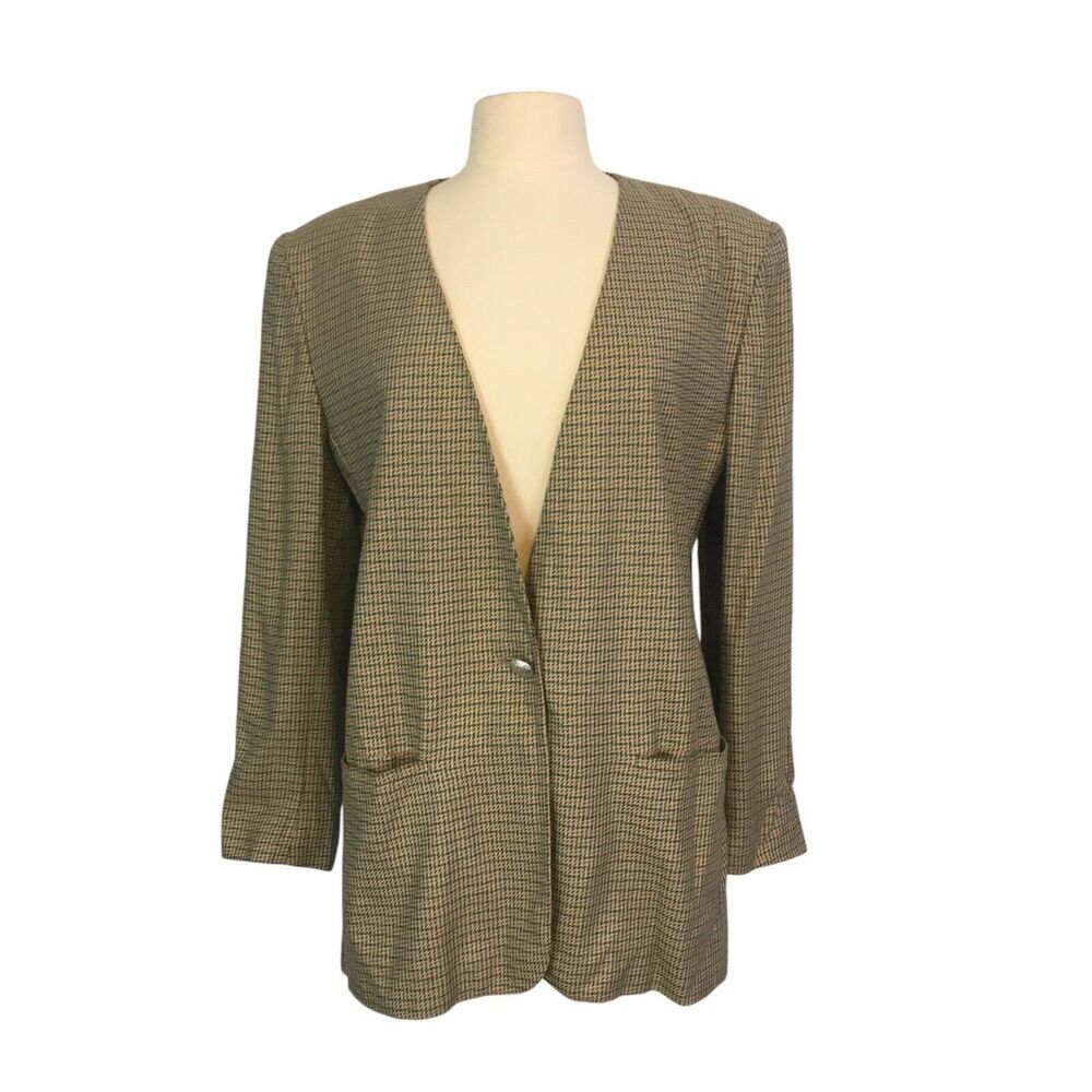 Breckenridge Vintage 80s Womens Tan Rayon Oversized Blazer sz 12, 42 bust Jacket